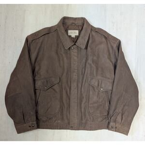Vintage Y2K St. John's Bay Men's Brown Leather Bomber Coat Lined 3XL/3XG